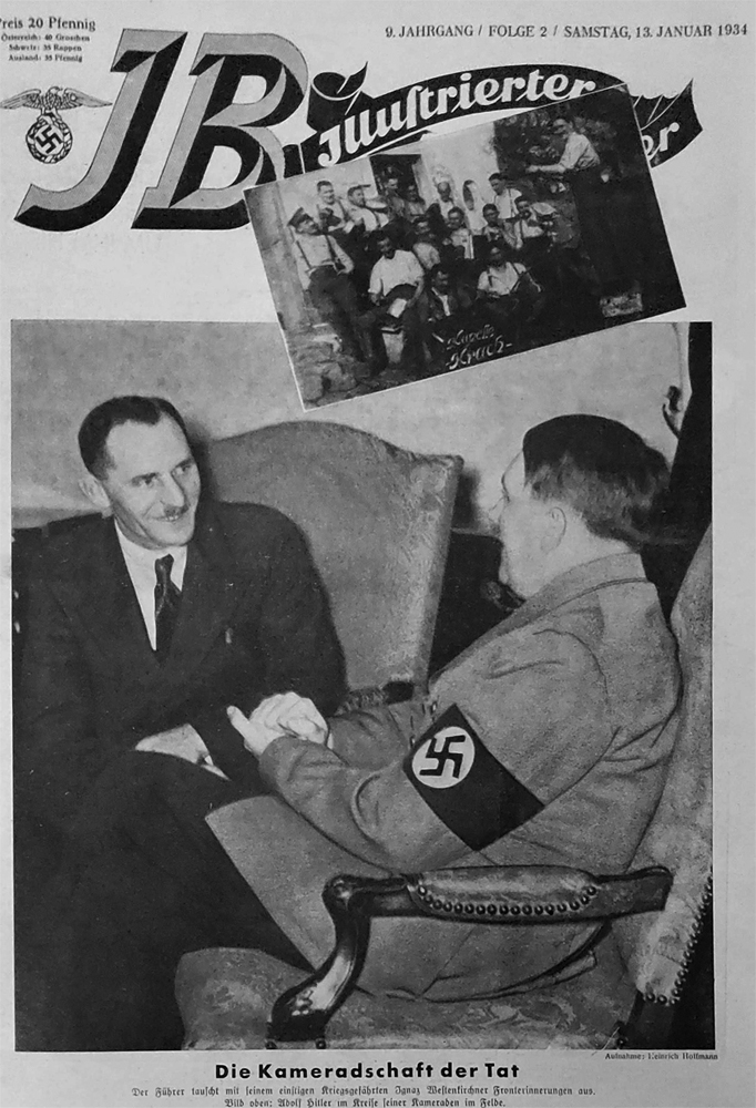 Adolf Hitler receives his war comrade Ignaz Westenkirchner after he paid for his return to Germany from the USA
